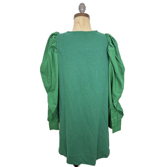 AREA STARS Puff Sleeve A-Line Mini Dress M Green Mix Media Party NWT B43 - Picture 4 of 6